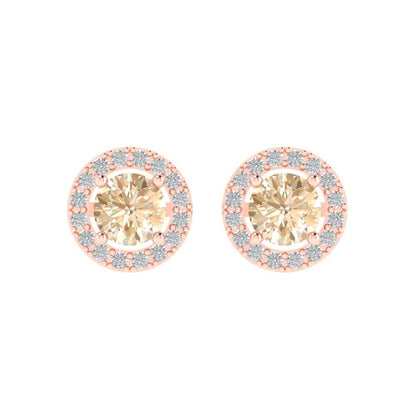 1.24 ctw Morganite Studs Earrings | 5.0mm Round Cut White Gold Screw back | February Birthstone