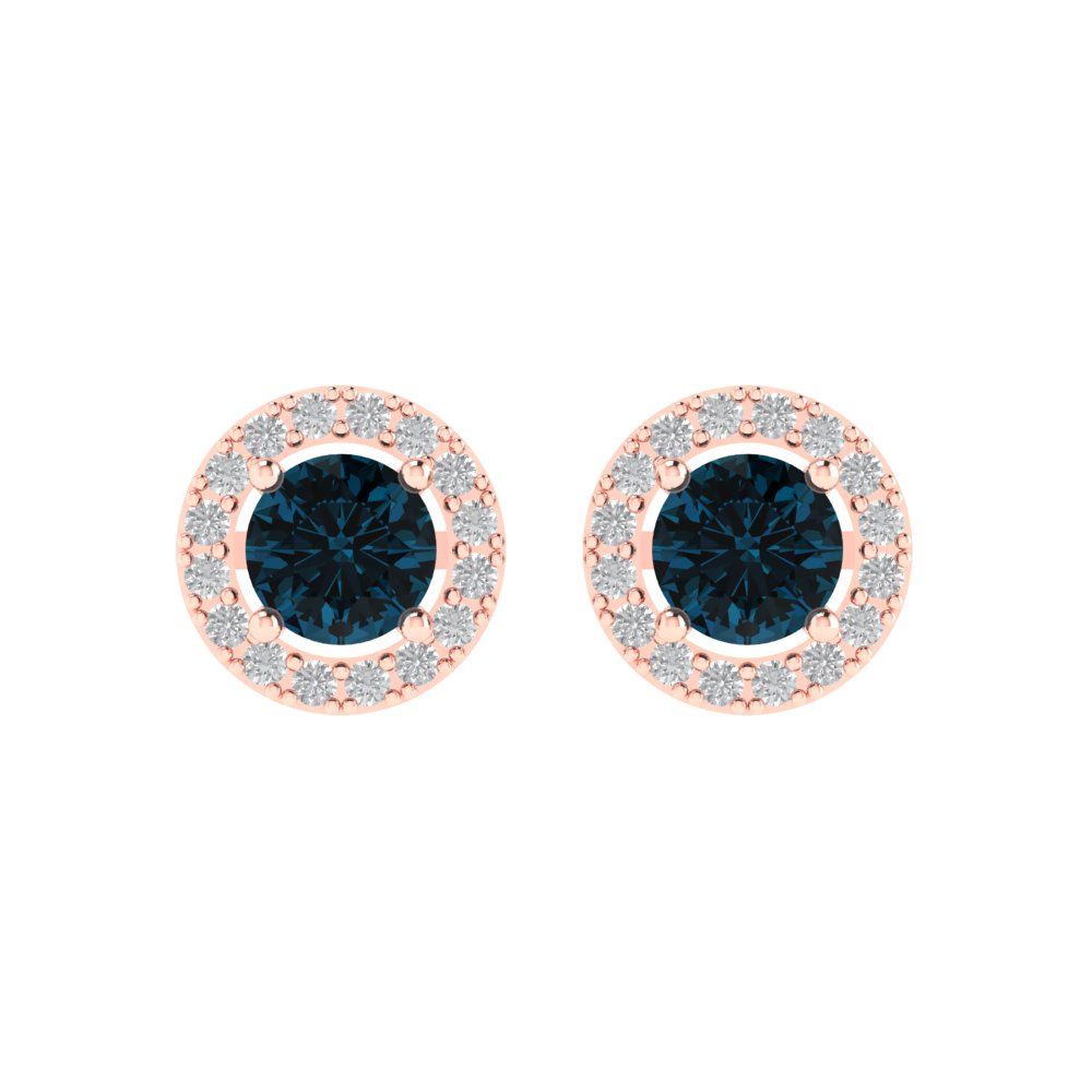 1.24 ctw London Blue Topaz Studs Earrings | 5.0mm Round Cut White Gold Screw back | December Birthstone