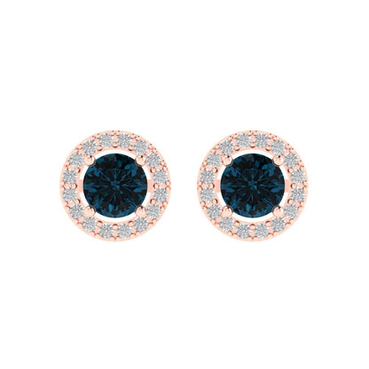 1.24 ctw London Blue Topaz Studs Earrings | 5.0mm Round Cut White Gold Screw back | December Birthstone