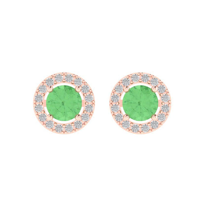 1.24 ctw Green Zirconia Studs Earrings | 5.0mm Round Cut White Gold Screw back | April Birthstone