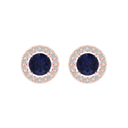 1.24 ctw Blue Sapphire Studs Earrings | 5.0mm Round Cut White Gold Screw back | September Birthstone