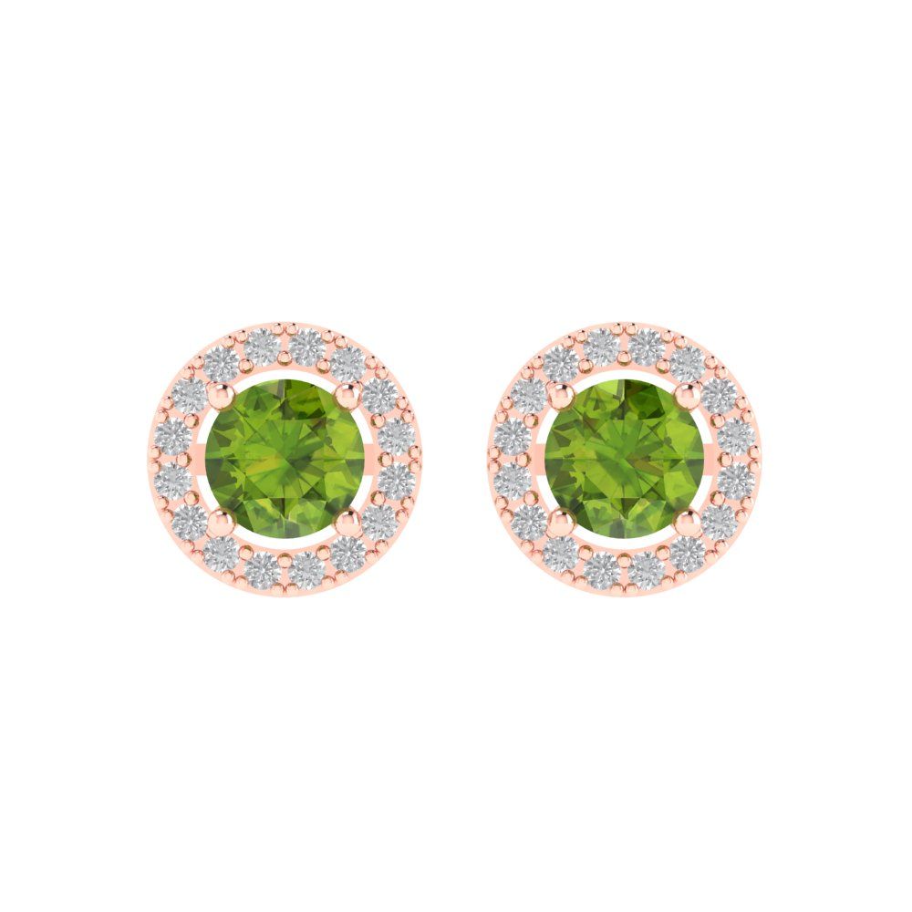 1.24 ctw Peridot Studs Earrings | 5.0mm Round Cut White Gold Screw back | August Birthstone