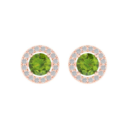 1.24 ctw Peridot Studs Earrings | 5.0mm Round Cut White Gold Screw back | August Birthstone