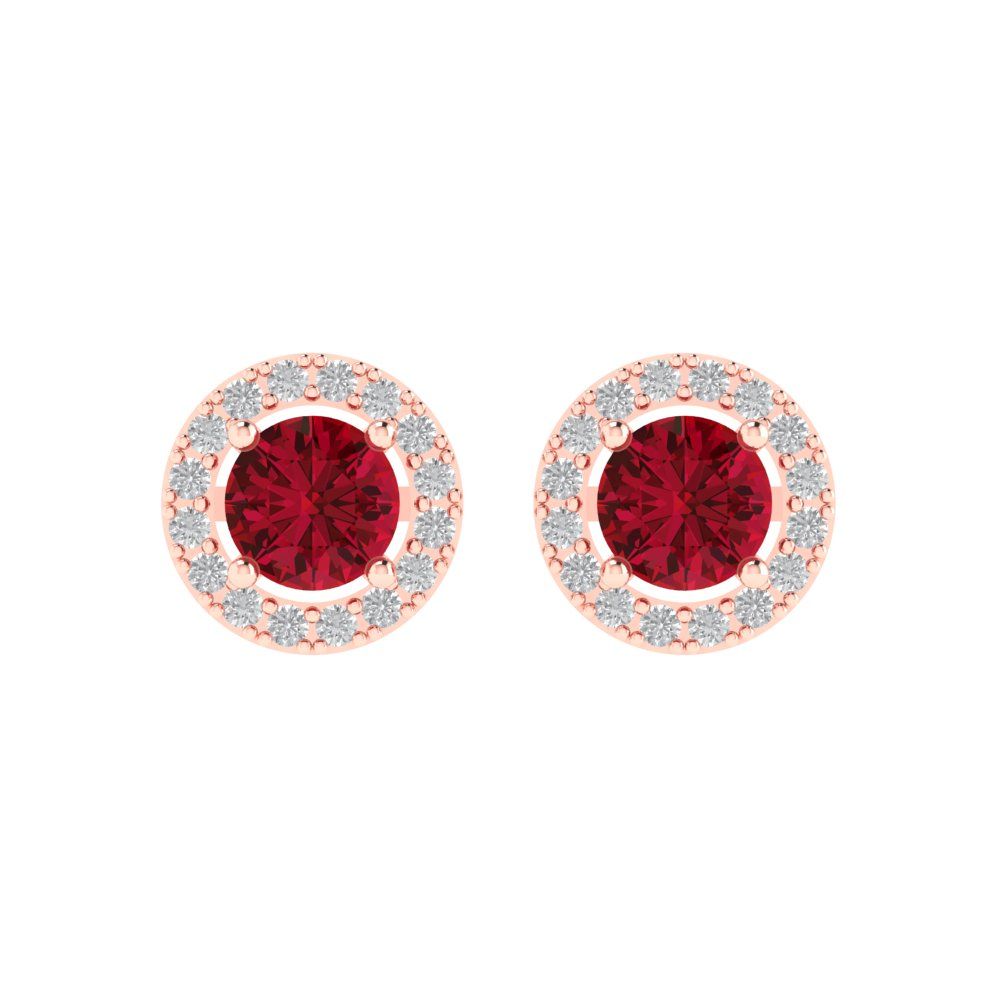 1.24 ctw Ruby Studs Earrings | 5.0mm Round Cut White Gold Screw back | July Birthstone