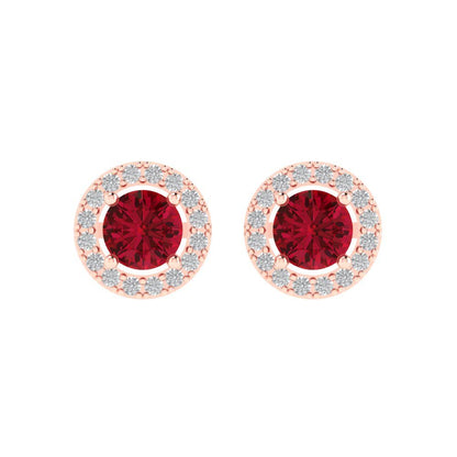 1.24 ctw Ruby Studs Earrings | 5.0mm Round Cut White Gold Screw back | July Birthstone