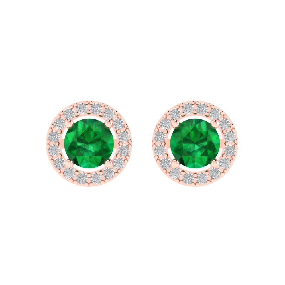 1.24 ctw Emerald Studs Earrings | 5.0mm Round Cut White Gold Screw back | May Birthstone