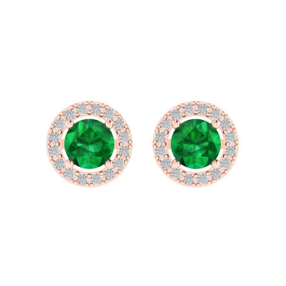 1.24 ctw Emerald Studs Earrings | 5.0mm Round Cut White Gold Screw back | May Birthstone