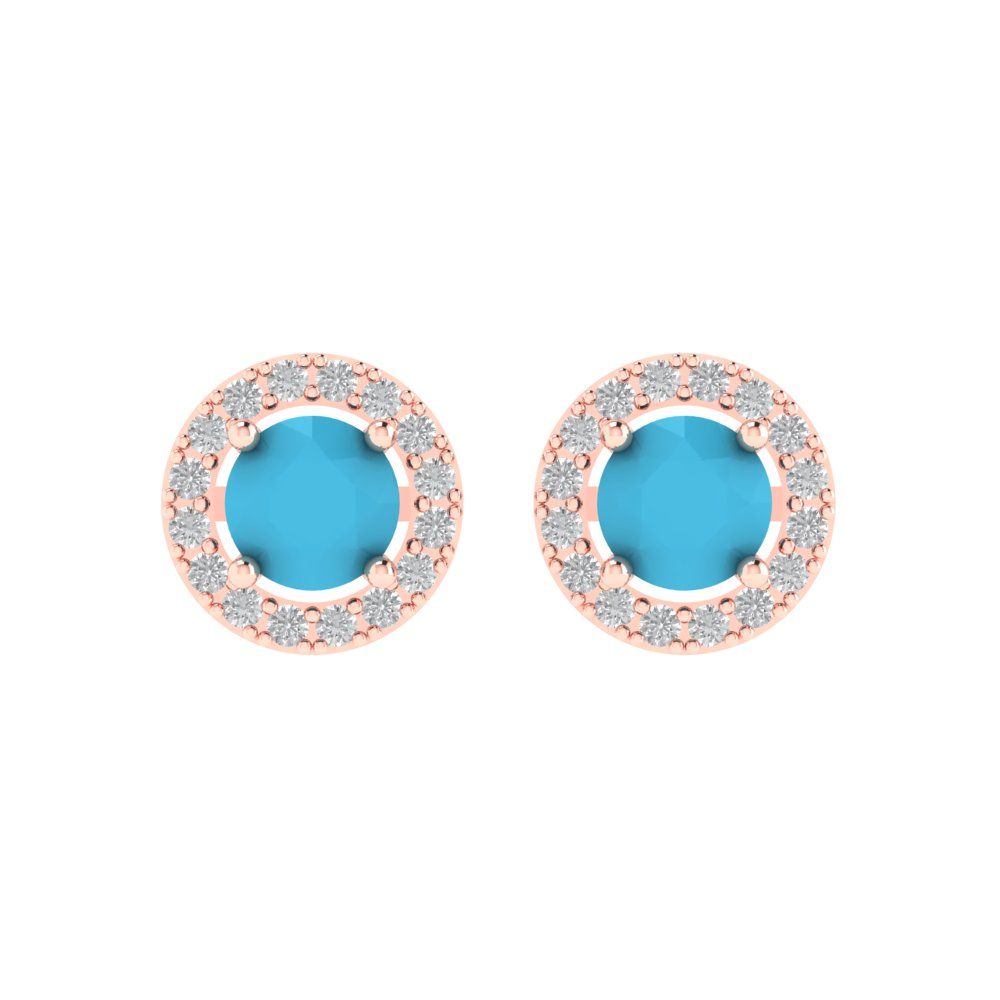 1.24 ctw Turquoise Studs Earrings | 5.0mm Round Cut White Gold Screw back | December Birthstone