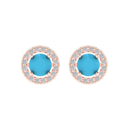 1.24 ctw Turquoise Studs Earrings | 5.0mm Round Cut White Gold Screw back | December Birthstone