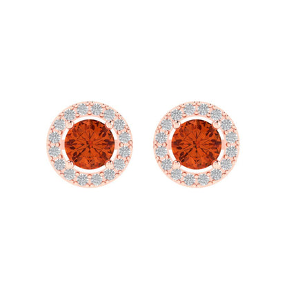 1.24 ctw Red Zirconia Studs Earrings | 5.0mm Round Cut White Gold Screw back | April Birthstone