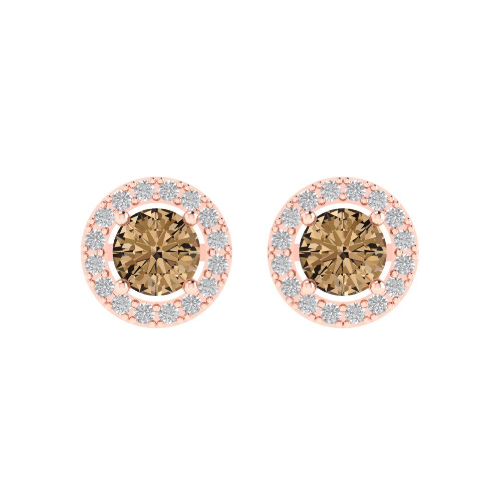 1.24 ctw Champagne Studs Earrings | 5.0mm Round Cut White Gold Screw back | April Birthstone