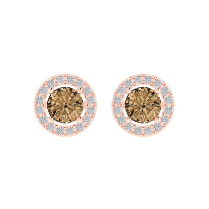 1.24 ctw Champagne Studs Earrings | 5.0mm Round Cut White Gold Screw back | April Birthstone