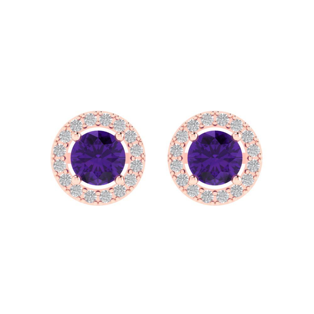 1.24 ctw Amethyst Studs Earrings | 5.0mm Round Cut White Gold Screw back | February Birthstone