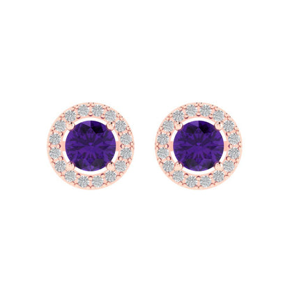 1.24 ctw Amethyst Studs Earrings | 5.0mm Round Cut White Gold Screw back | February Birthstone
