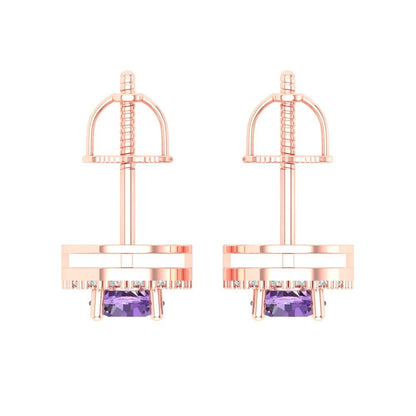 1.24 ctw Alexandrite Studs Earrings | 5.0mm Round Cut White Gold Screw back | June Birthstone