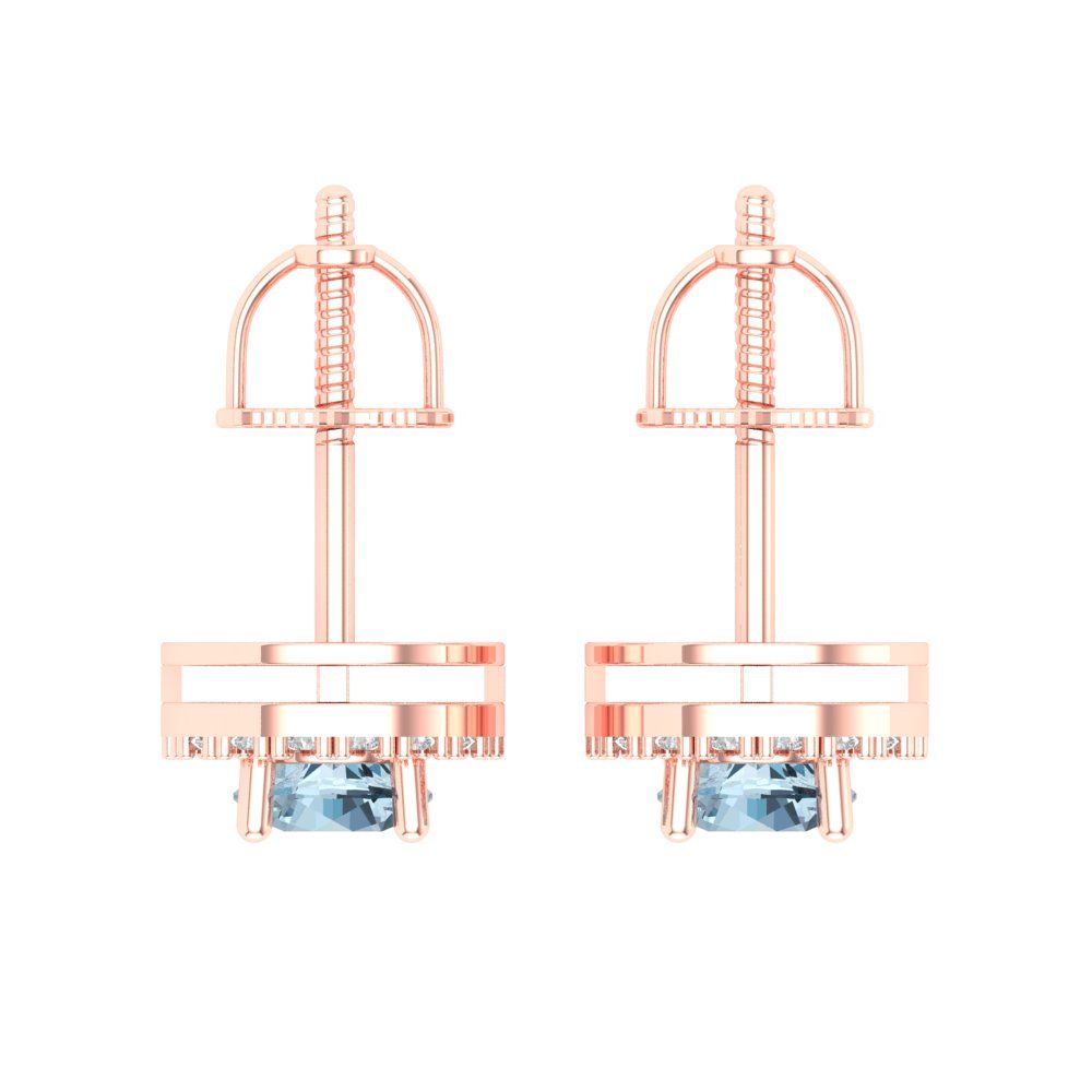 1.24 ctw Aquamarine Studs Earrings | 5.0mm Round Cut White Gold Screw back | March Birthstone