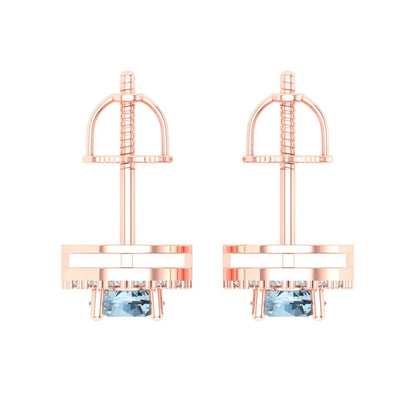 1.24 ctw Aquamarine Studs Earrings | 5.0mm Round Cut White Gold Screw back | March Birthstone