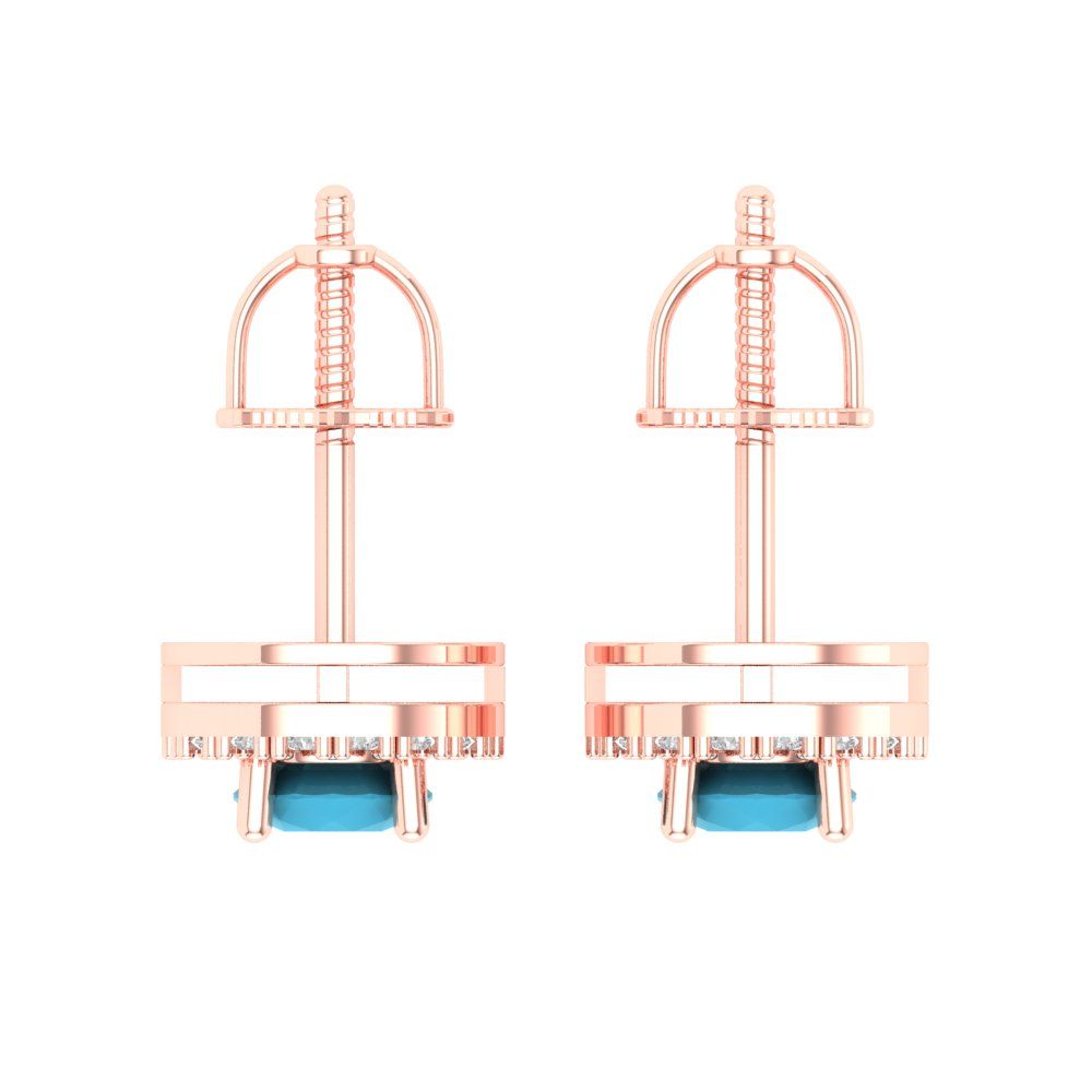 1.24 ctw Turquoise Studs Earrings | 5.0mm Round Cut White Gold Screw back | December Birthstone