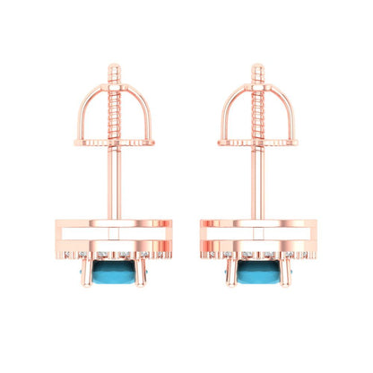 1.24 ctw Turquoise Studs Earrings | 5.0mm Round Cut White Gold Screw back | December Birthstone