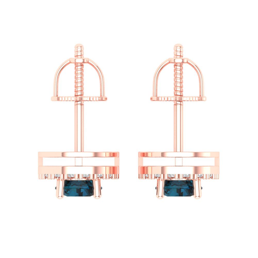 1.24 ctw London Blue Topaz Studs Earrings | 5.0mm Round Cut White Gold Screw back | December Birthstone