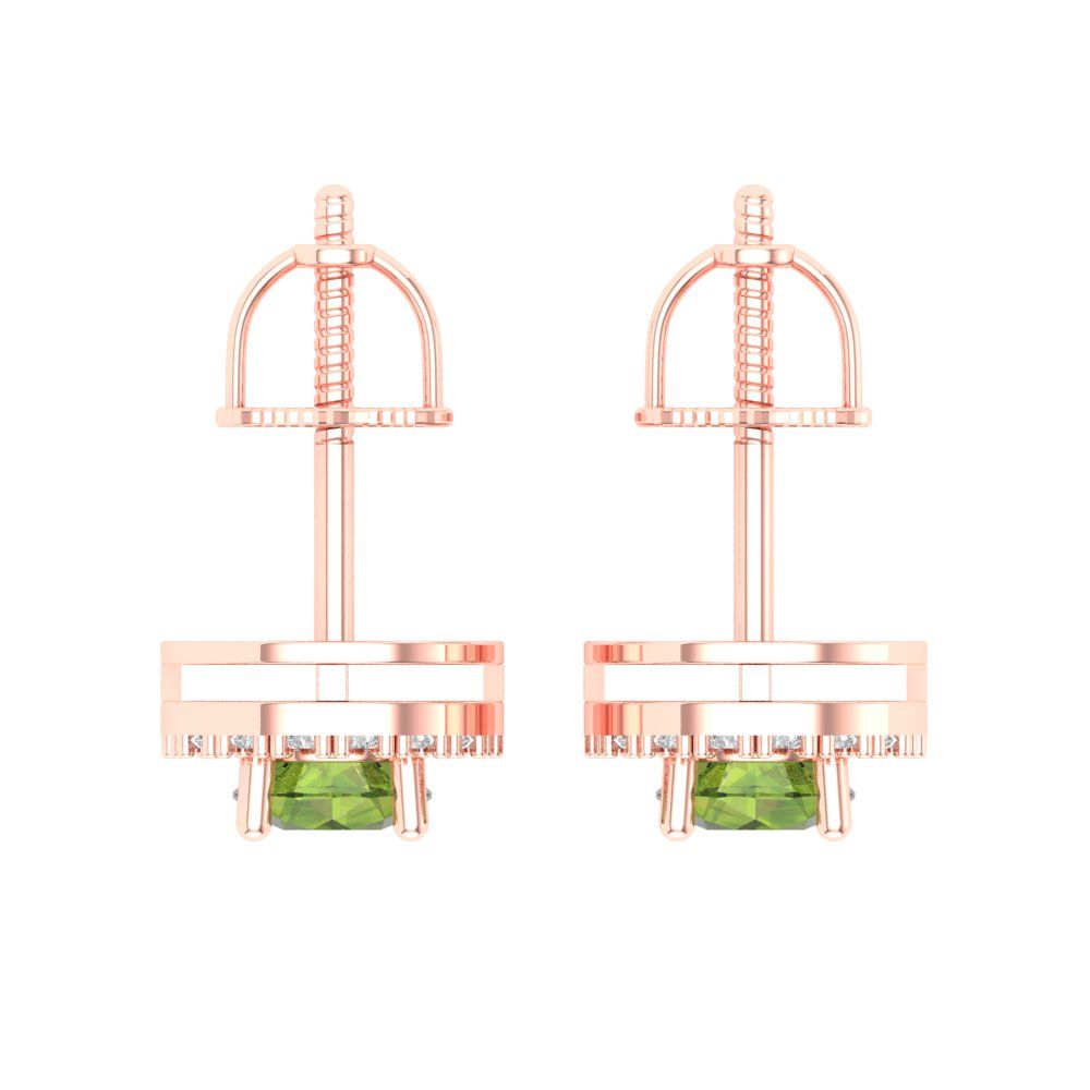 1.24 ctw Peridot Studs Earrings | 5.0mm Round Cut White Gold Screw back | August Birthstone