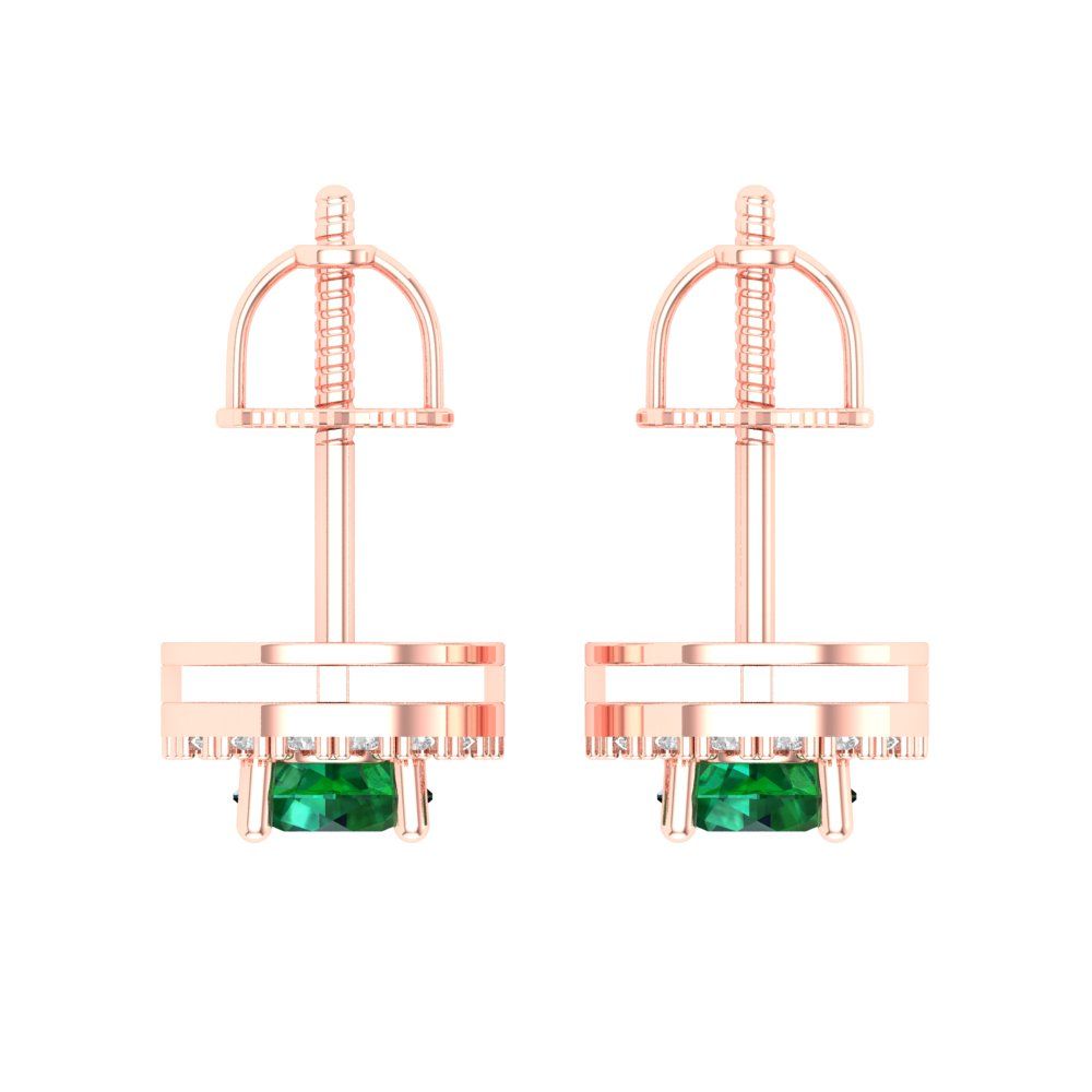 1.24 ctw Emerald Studs Earrings | 5.0mm Round Cut White Gold Screw back | May Birthstone