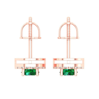 1.24 ctw Emerald Studs Earrings | 5.0mm Round Cut White Gold Screw back | May Birthstone