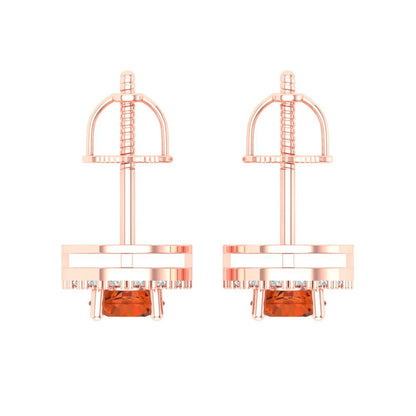 1.24 ctw Red Zirconia Studs Earrings | 5.0mm Round Cut White Gold Screw back | April Birthstone
