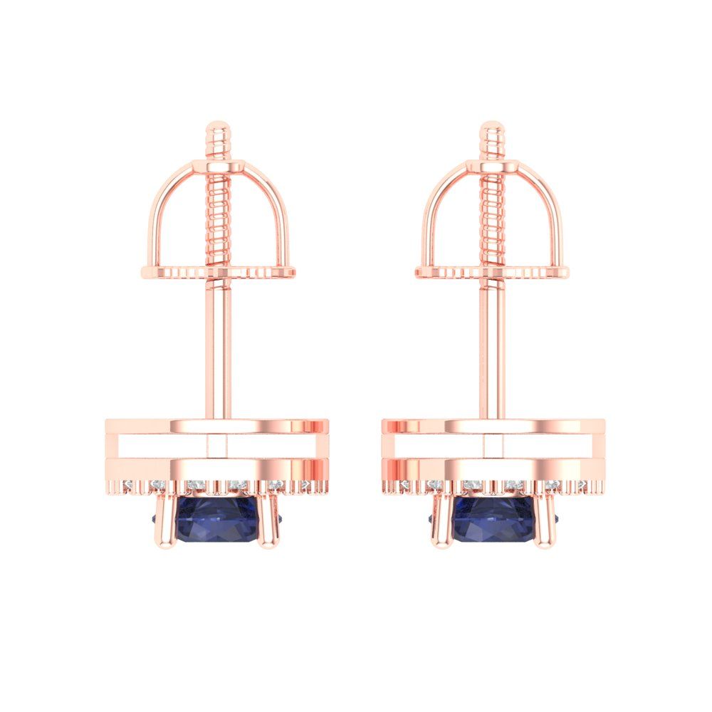 1.24 ctw Blue Sapphire Studs Earrings | 5.0mm Round Cut White Gold Screw back | September Birthstone