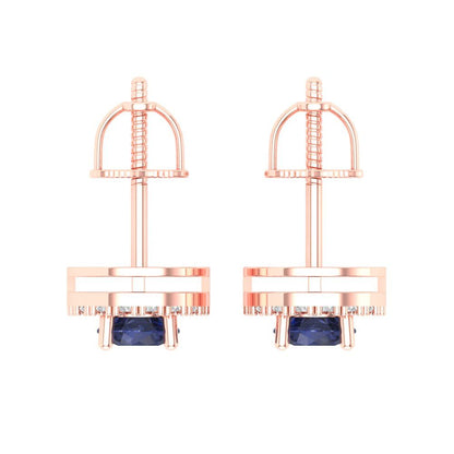 1.24 ctw Blue Sapphire Studs Earrings | 5.0mm Round Cut White Gold Screw back | September Birthstone