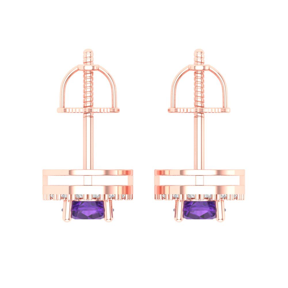 1.24 ctw Amethyst Studs Earrings | 5.0mm Round Cut White Gold Screw back | February Birthstone