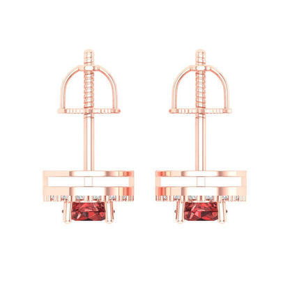 1.24 ctw Garnet Studs Earrings | 5.0mm Round Cut White Gold Screw back | January Birthstone
