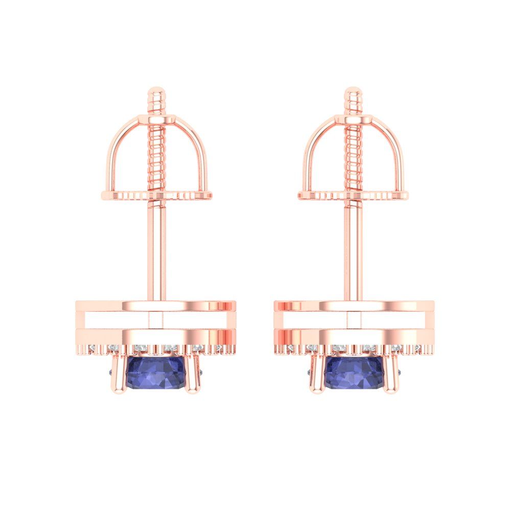 1.24 ctw Tanzanite Studs Earrings | 5.0mm Round Cut White Gold Screw back | December Birthstone
