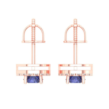 1.24 ctw Tanzanite Studs Earrings | 5.0mm Round Cut White Gold Screw back | December Birthstone