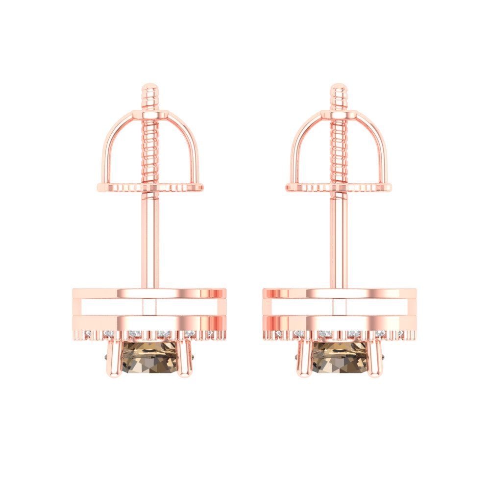 1.24 ctw Champagne Studs Earrings | 5.0mm Round Cut White Gold Screw back | April Birthstone