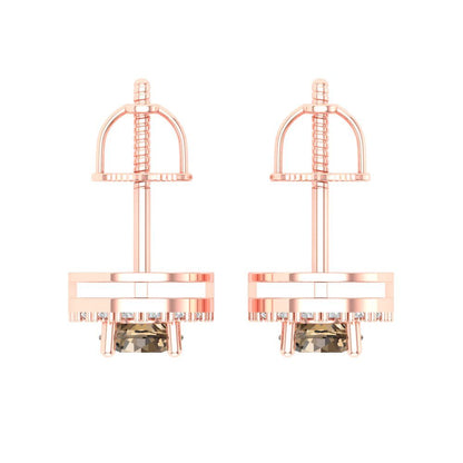 1.24 ctw Champagne Studs Earrings | 5.0mm Round Cut White Gold Screw back | April Birthstone