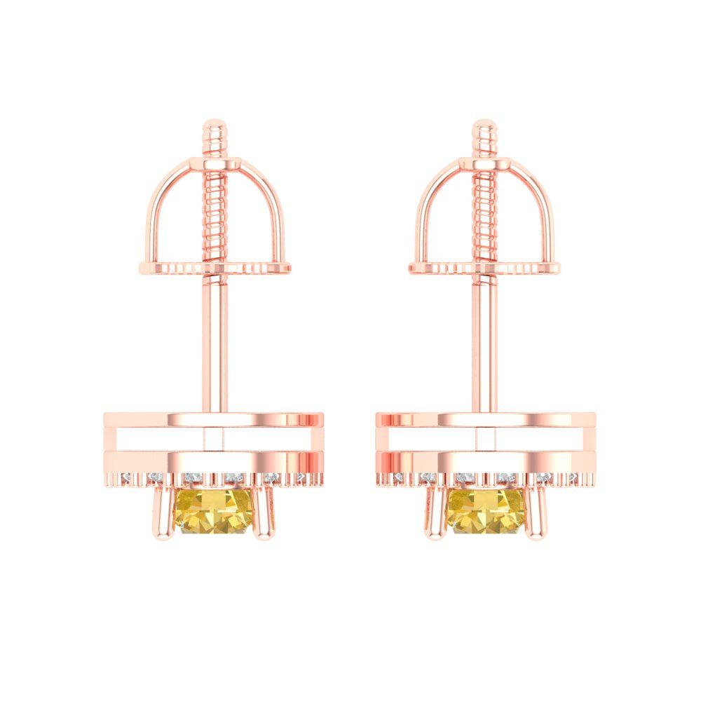 1.24 ctw Yellow Zirconia Studs Earrings | 5.0mm Round Cut White Gold Screw back | April Birthstone