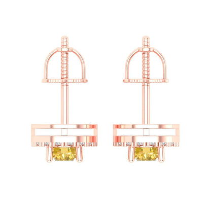 1.24 ctw Yellow Zirconia Studs Earrings | 5.0mm Round Cut White Gold Screw back | April Birthstone