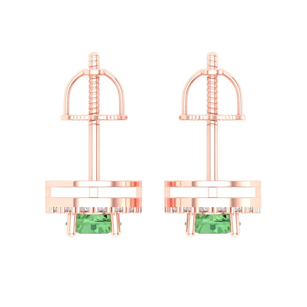 1.24 ctw Green Zirconia Studs Earrings | 5.0mm Round Cut White Gold Screw back | April Birthstone
