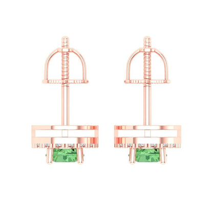 1.24 ctw Green Zirconia Studs Earrings | 5.0mm Round Cut White Gold Screw back | April Birthstone
