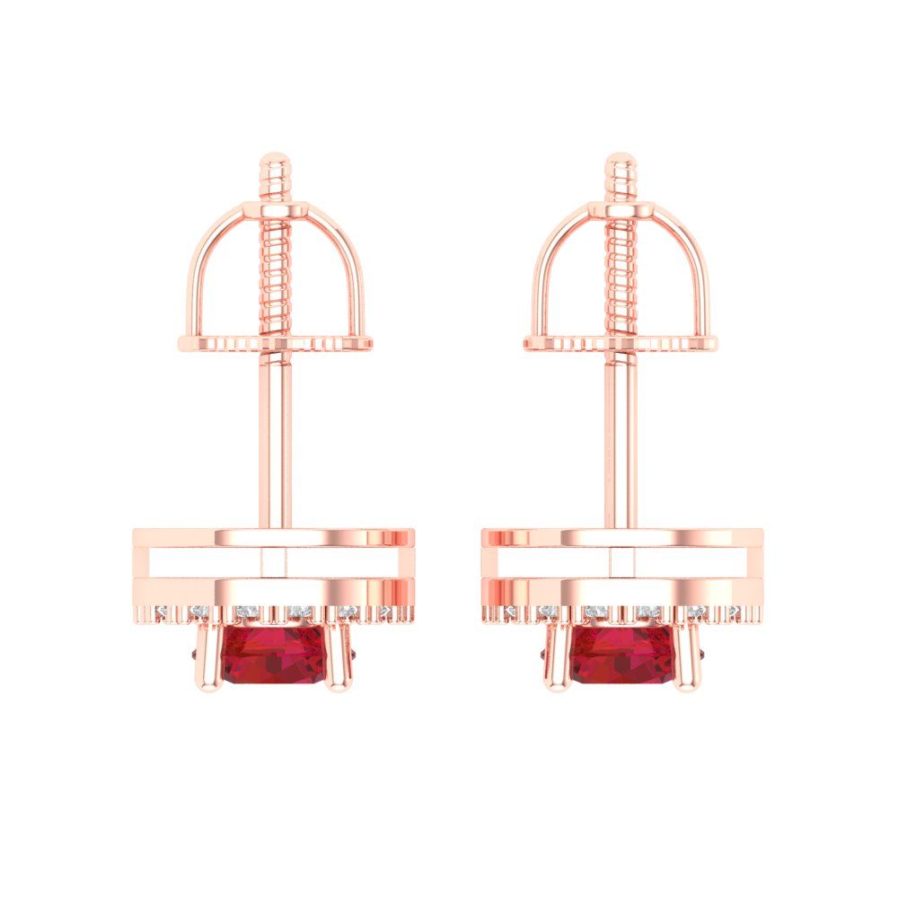 1.24 ctw Ruby Studs Earrings | 5.0mm Round Cut White Gold Screw back | July Birthstone