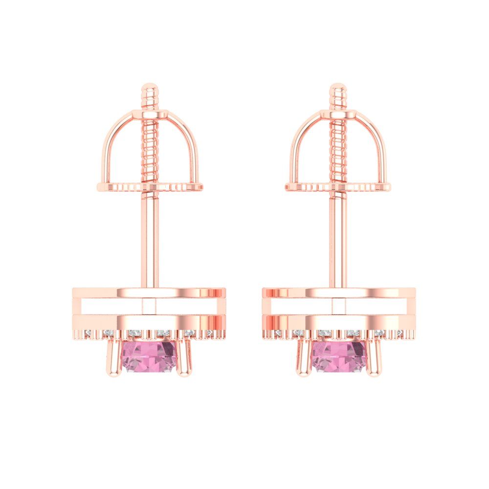 1.24 ctw Pink Zirconia Studs Earrings | 5.0mm Round Cut White Gold Screw back | April Birthstone