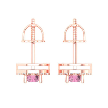 1.24 ctw Pink Zirconia Studs Earrings | 5.0mm Round Cut White Gold Screw back | April Birthstone