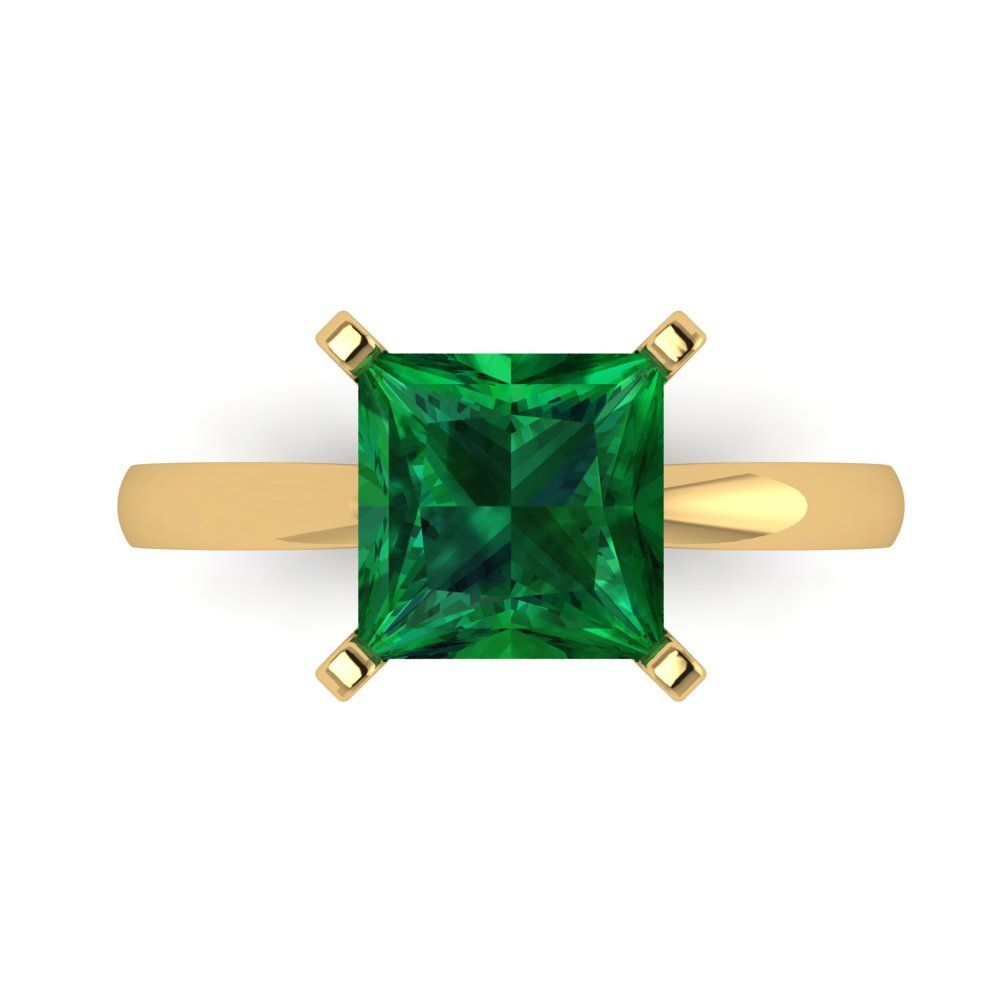 3 cttw Simulated Emerald Solitaire  Engagement Ring - Solid Gold (Princess Cut,8.0mm)