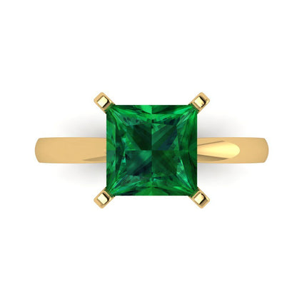3 cttw Simulated Emerald Solitaire  Engagement Ring - Solid Gold (Princess Cut,8.0mm)