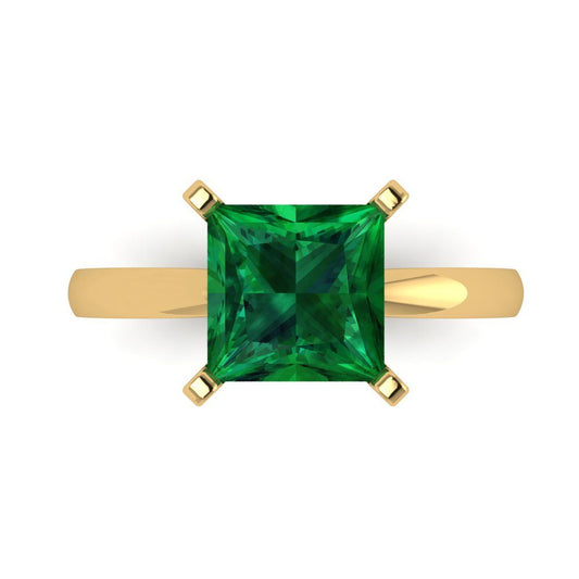 3 cttw Simulated Emerald Solitaire  Engagement Ring - Solid Yellow Gold (VVS1, Princess Cut,8.0mm)
