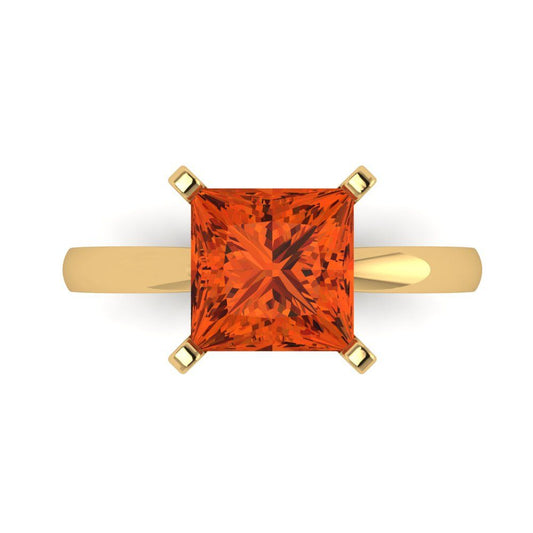 3 cttw Zirconia Simulated Red Diamond Solitaire  Engagement Ring - Solid Yellow Gold (VVS1, Princess Cut,8.0mm)