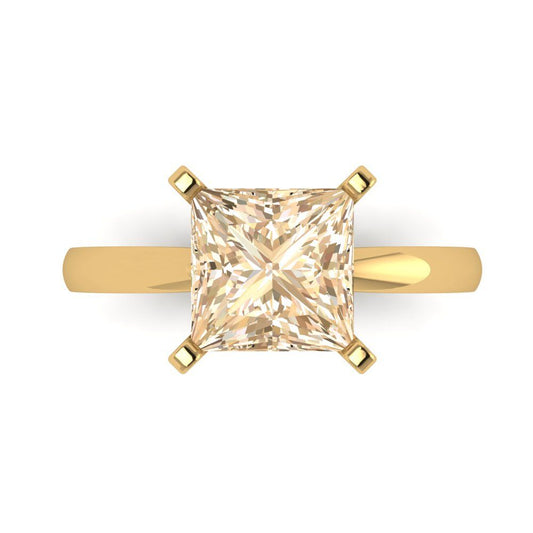 3 cttw Natural Morganite Solitaire  Engagement Ring - Solid Yellow Gold (VVS1, Princess Cut,8.0mm)