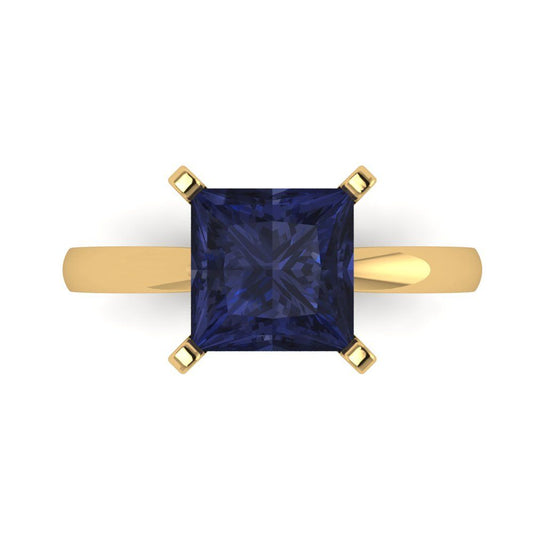 3 cttw Simulated Blue Sapphire Solitaire  Engagement Ring - Solid Yellow Gold (VVS1, Princess Cut,8.0mm)
