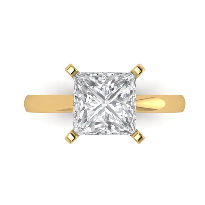 3 ct Brilliant Princess Cut Natural Diamond Stone Clarity SI1-2 Color G-H Yellow Gold Solitaire Ring